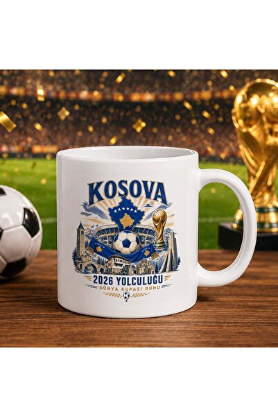 Bk Gift كأس أبيض بتصميم كأس العالم لكرة القدم بتصميم مشجعي كوسوفا-1