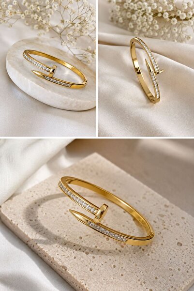 Merishe Jewerly Zircon Stone Nail Design Gold Color Women's Handcuff Bracelet