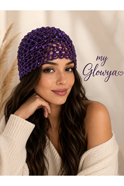 My Glowya Women's Sequin Detailed Hand Knitted Mesh Beanie - Bohemian Stylish...