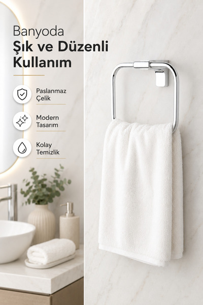 Alper Banyo Premium F1 Model Krom Halka Havlu Askısı Paslanmaz Çelik Montajlı Banyo Havluluk 5 Yıl Garantili