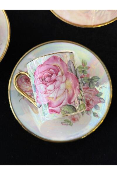 LOKMAN ZÜCCACİYE SHOWROOM Kosova Sedefli̇ Pink Flower Coffee Cup Set 90 ml