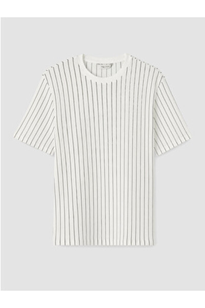 LC Waikiki New Season White Crew Neck Striped Men's T-Shirt
