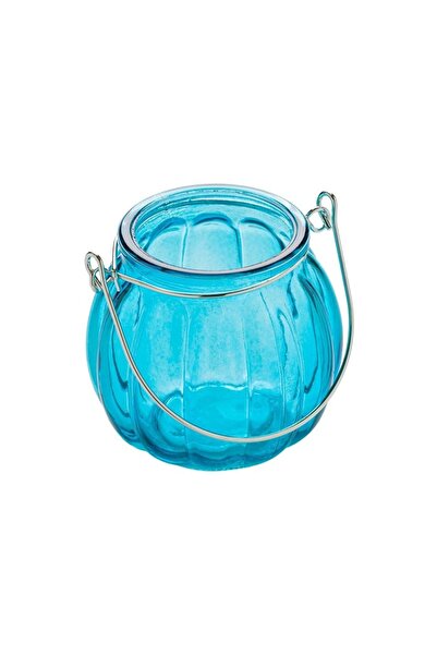 OEM Felinar Decorativ Bleu Pumpkin din Sticla Suspendabil cu Maner Ø7.5x8cm