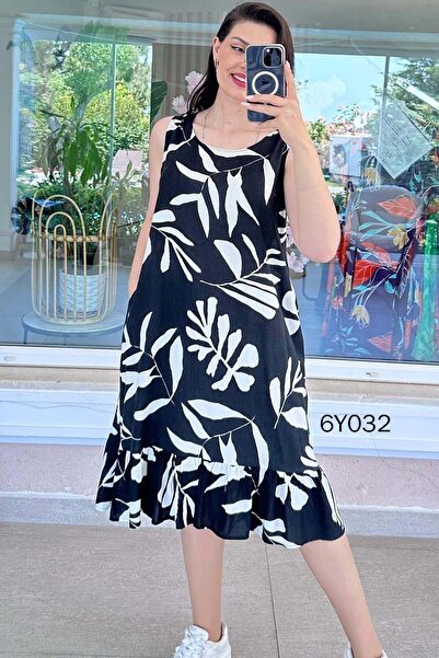 İnce Topuk Zero Sleeve Ruffled Viscose Dress 6Y032