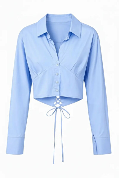 Purple by Banu Blue Back Lace-Up Crop Shirt