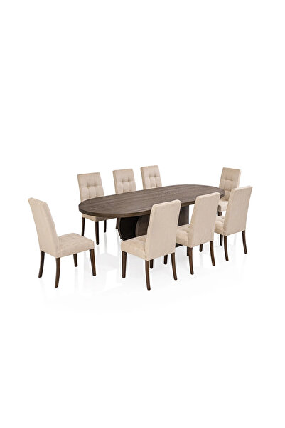 Midas Furniture WOODEN DINING TABLE SET 8 CHAIRS 240X110X75 CM BROWN