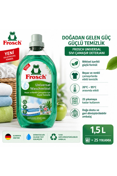 Frosch Universal Sıvı Çamaşır Deterjanı 1,5 L – 25 Yıkama – Beyaz ve Renkli Ç...