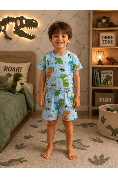 Fil Kids Dečaci Pamuk Tanka Letnja Tkanina Plava Boja Dinosaurusi Uzorak Krat...