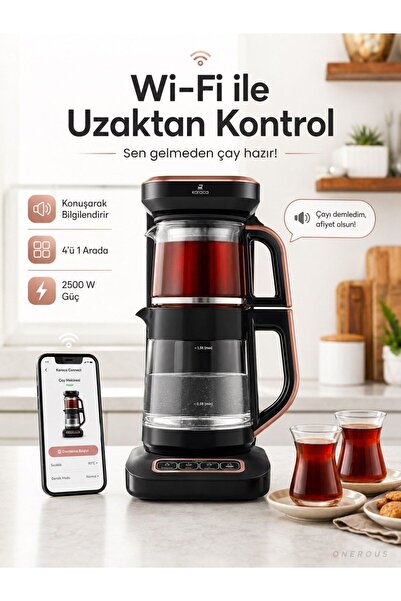 Karaca Akıllı Elektrikli Çay Makinesi Wi-Fi Bağlantılı Cam Çaydanlık Otomatik...