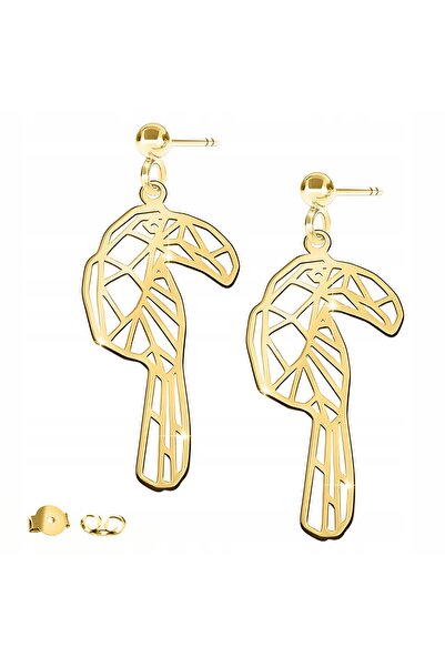 Larezo 925 Silver Earrings Gold Plated, Tucan Rajski Ptak Model With Azure Pl...