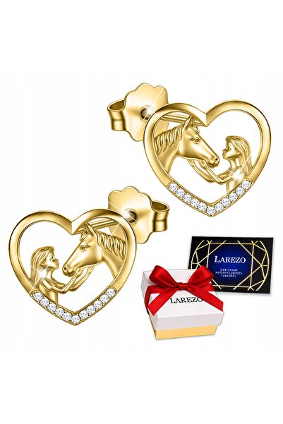 Larezo Cercei Din Argint 925, In Forma De Inima Cu Pisica Si Zirconiu Cubic, ...