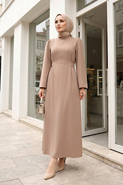 MODAQU Tie-Waist Long Dress with Back Zipper - Mink
