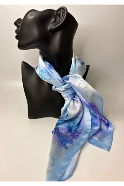 MOODAY Blue Floral Patterned Double-Sided Square Scarf (70*70)