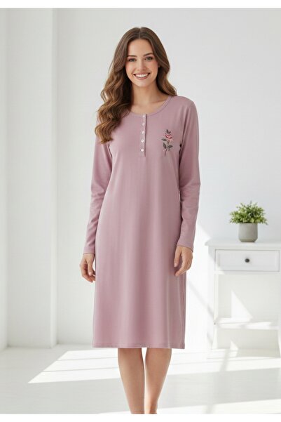 Serena Purple lounge dress with Printed , long sleeves, Cotton