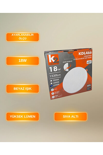 Kendal K2 KDL466 Çerçevesiz Ayarlanabilir Led Panel 18W Beyaz Işık 6500K