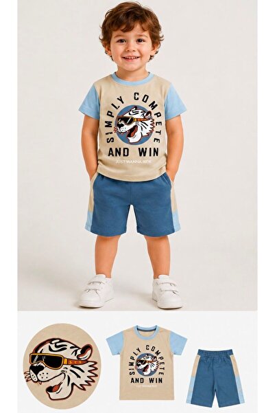 Ramçocuk Boy's 100% Cotton Tiger Printed Shorts T-Shirt Summer 2-Piece Set 1-...