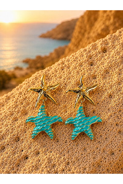 PABALAS Starfish Enamel Dangle Earrings with Gold Detail Women's Earrings Sum...