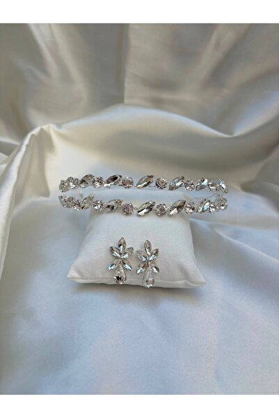 Meli Design Kristal Taşlı Gelin Tacı ve Küpe Seti - Bridal Crown Düğün Nişan ...