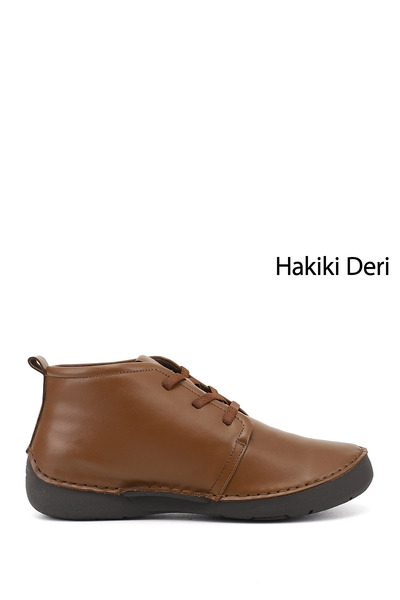 GÖNDERİ(R) Women's Tan Antique Lace-Up Genuine Leather Comfort Boots