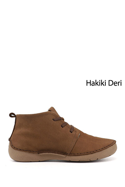 GÖNDERİ(R) Women's Dark Tan Nubuck Lace-Up Genuine Leather Comfort Boots