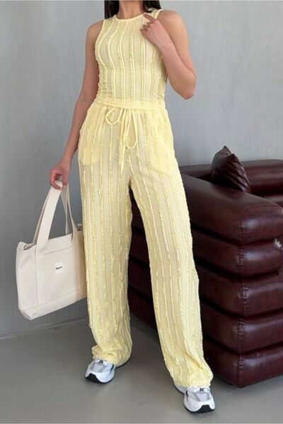 rose tml giyim Women's Zero Sleeve Blouse Wide Leg Pants Set