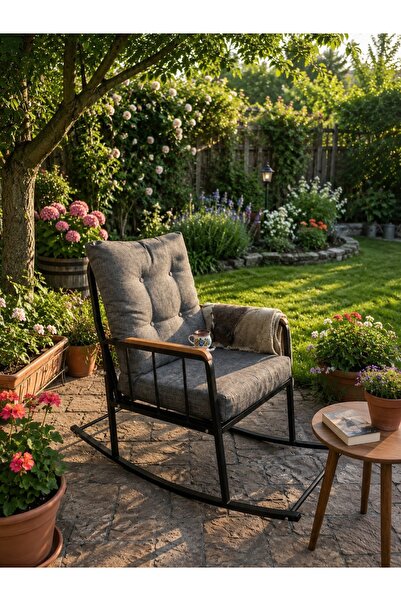 LİLACAM DESİGN Serene Metal Sallanan Sandalye Statik Boyalı Kırpık Minderli B...