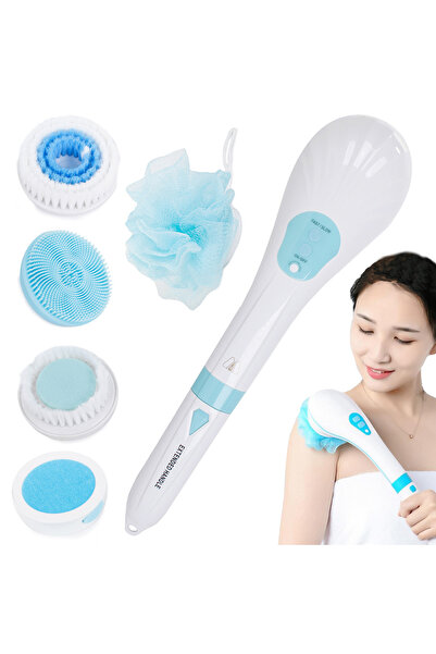 Ayawaska Electric bath brush, with 5 cleaning heads, long handle, IPX7 waterp...