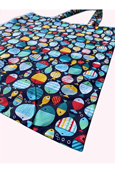 rakkun shop Balık Desenli Bez Çanta %100 Pamuk 5'li