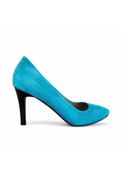 Hayati Arman Women's Genuine Leather Thin Heeled Stiletto Shoes Suede Turquoise