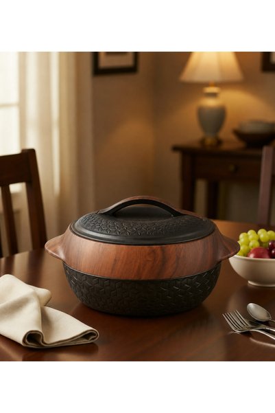 Milton Luxury Black Wooden Design Set of 4 Stainless Steel Inner Hot Pot Set (500ml, 1000ml, 1500ml & 2500ml) | Thermal Food Warmer