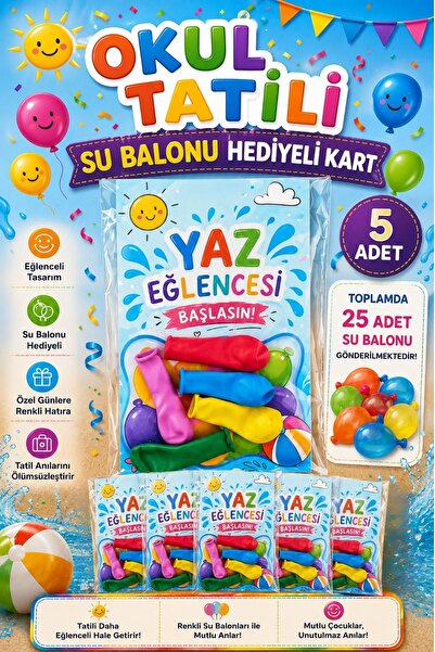 Sticker Ekspres 5 Adet Okul Yaz Tatili Su Balonu Hediyeli Poşetli Kart Karne ...
