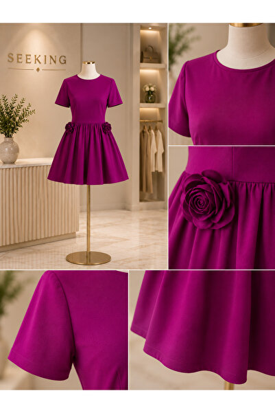 SEEKING2001 Women's Purple Elegant 3D Floral Dress - Comfortable Loose Fit - ...