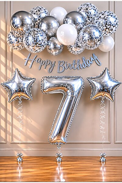 SİNDA Happy Birthday Gümüş -Doğum Günü Partisi Seti - Yaş Günü Konsepti - Rak...