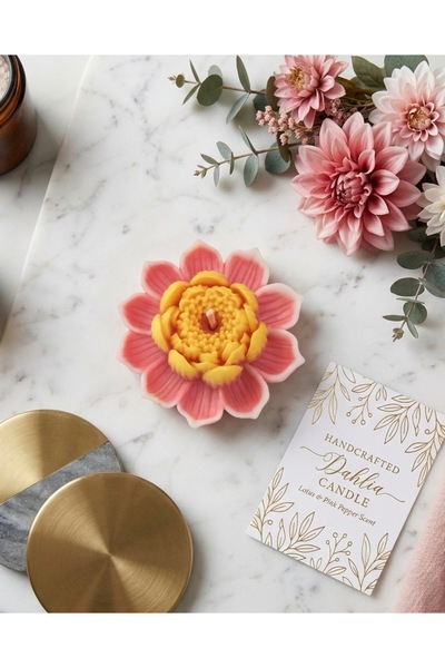 GLOWRA ARTISANS Handmade Lotus Flower Candle – Vibrant Pink and Gold Soy Wax ...
