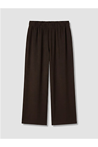 LC Waikiki Brown Wide Leg Women's Trousers with Elastic Waist