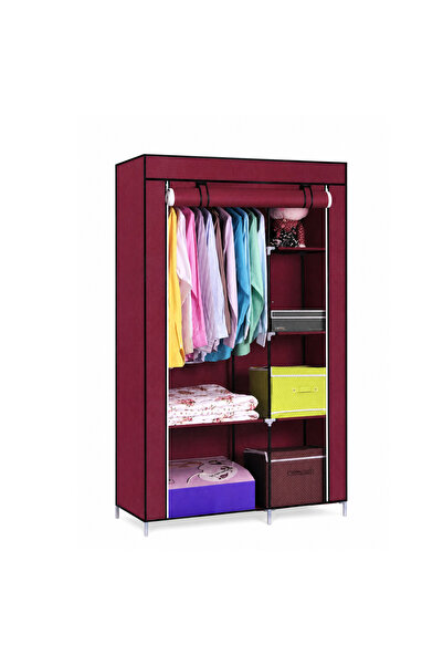 Lacoz Portable Storage Wardrobe with Hanging Rod & Shelves Fabric Cloth Almir...
