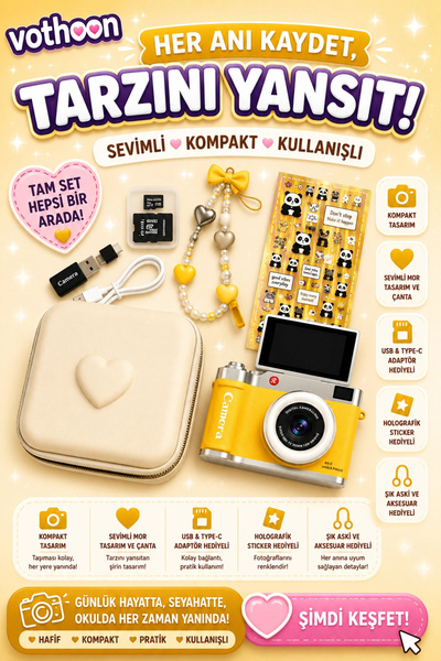 Vothoon 4K Çantalı Dijital Retro Video Kamera 48MP 16X Zoom Işıklı (32GB) Kar...