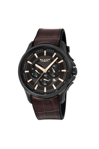 Blade Vision Noir 3671 G 9 NNO SS & Leather Multifunction Men's Watch