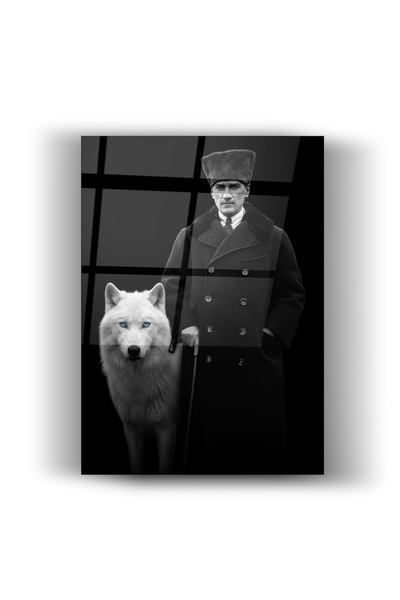 NeoWallArt Cam Tablo Özel Tasarım Atatürk & Beyaz Kurt – Ultra Premium Modern...