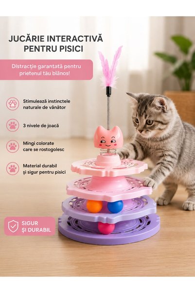 OEM Jucarie Interactiva pentru Pisici cu 3 Bilute, Pista Circulara Antistres, Centru de Joaca pentru Pisici