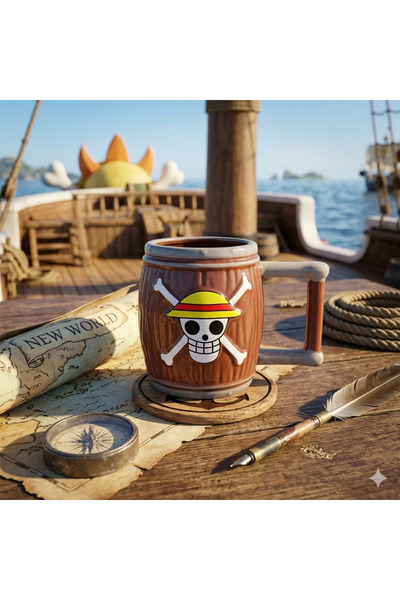Livava One Piece Anime Straw Hat Pirate Logo Barrel Ceramic Mug Cup-Brown