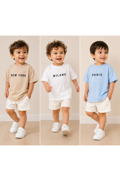 Melodikids Tricou de vară pentru băieți, 3 piese, 100% bumbac