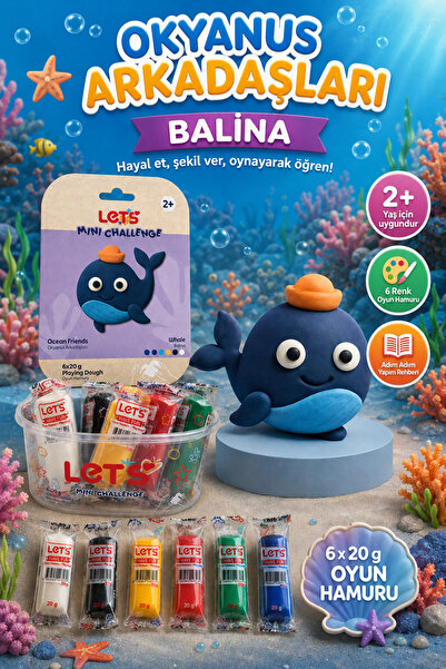 Lets Mini Challenge 5 Renk Okyanus Arkadaşları Balina Oyun Hamuru 120g
