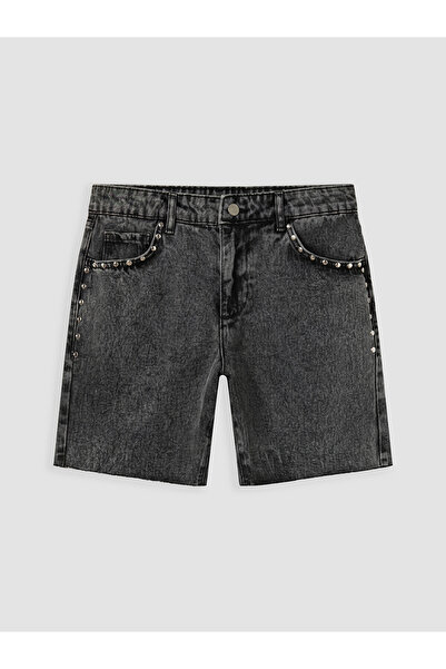 LC Waikiki Nevavm High Waist Staple Detailed Women's Jean Shorts with a Diffe...