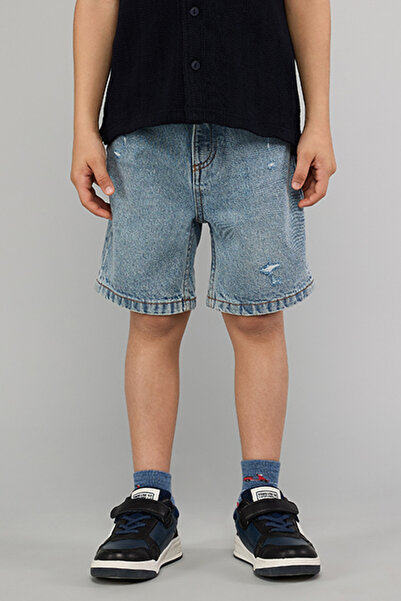 R&B Washed Denim Shorts with Button Closure