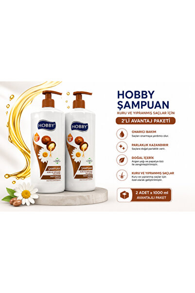 Hobby Şampuan Kuru ve Yıpranmış Saçlar İçim Argan Yağı ve Papatya Özü 1000 ml...