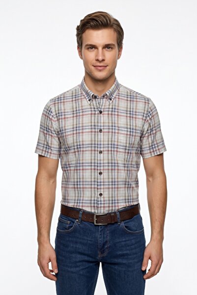 KAMER Men's Classic Plaid Short Sleeve Shirt 9472 Bgl-St05523