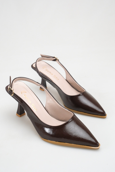 SENASTİL 04 Women's Patent Leather Pointed Toe Slingback Open Back 8 cm Thin ...