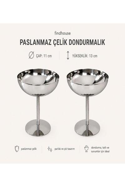 findhouse Yeni Nesil İkili Paslanmaz Çelik Sunumluk Çerez Dondurma Kasesi