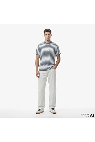 Calvin Klein Baggy Bleachout 205 Erkek Mavi Jean